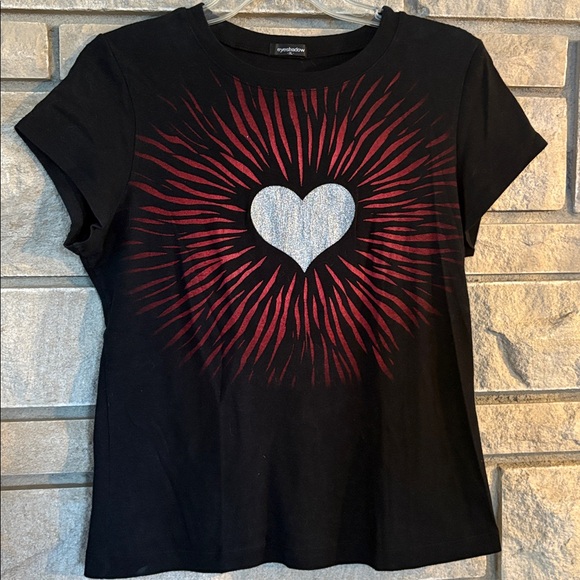 Eyeshadow Tops - 90’s Eyeshadow Black Top with Silver Heart